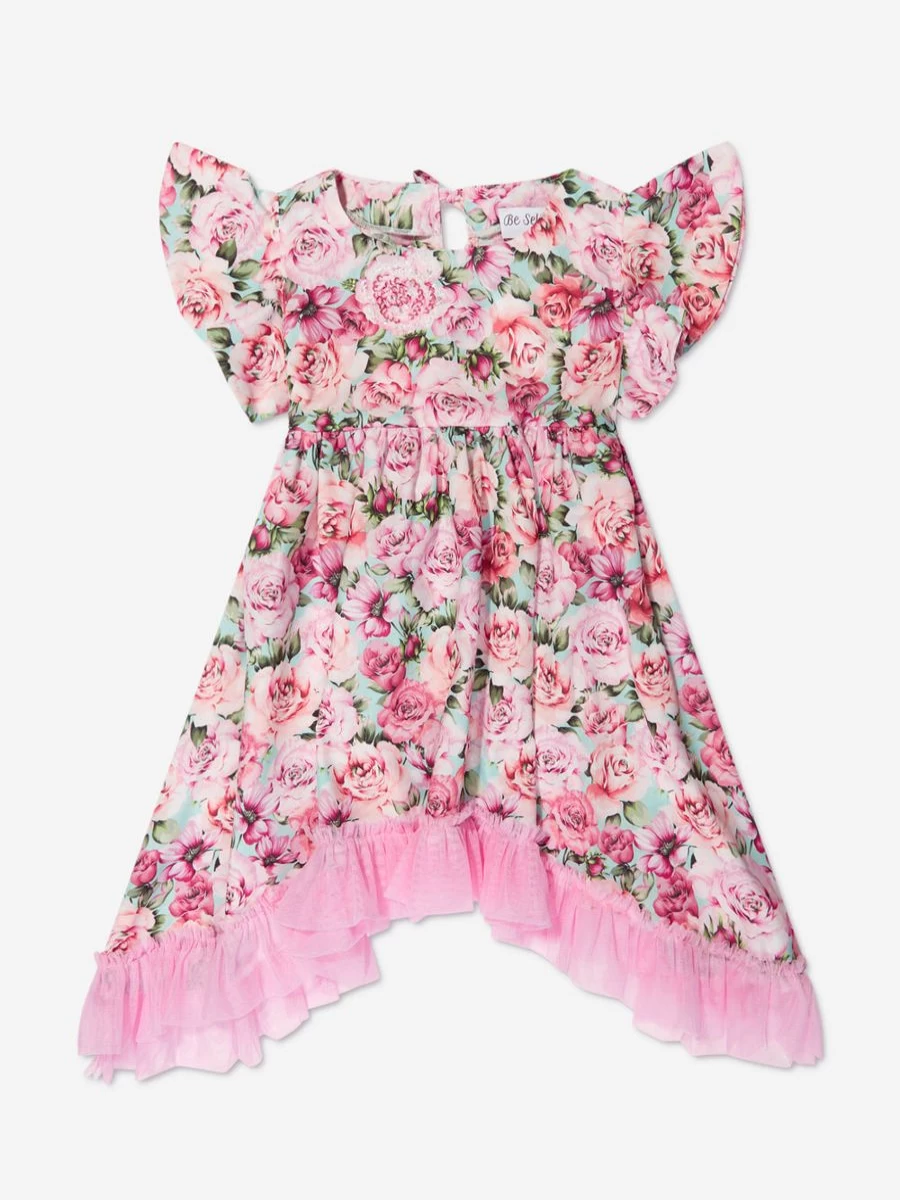 "Selini Action Girls Pink Rose Print Dress – Floral Summer Dress for Girls"