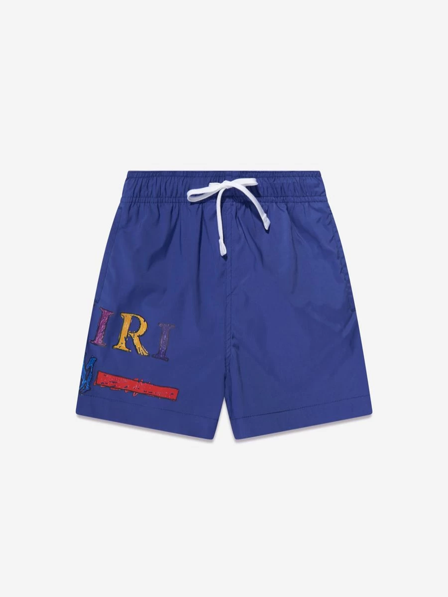 Amiri Boys Blue Rainbow Bar Swim Trunks for Kids