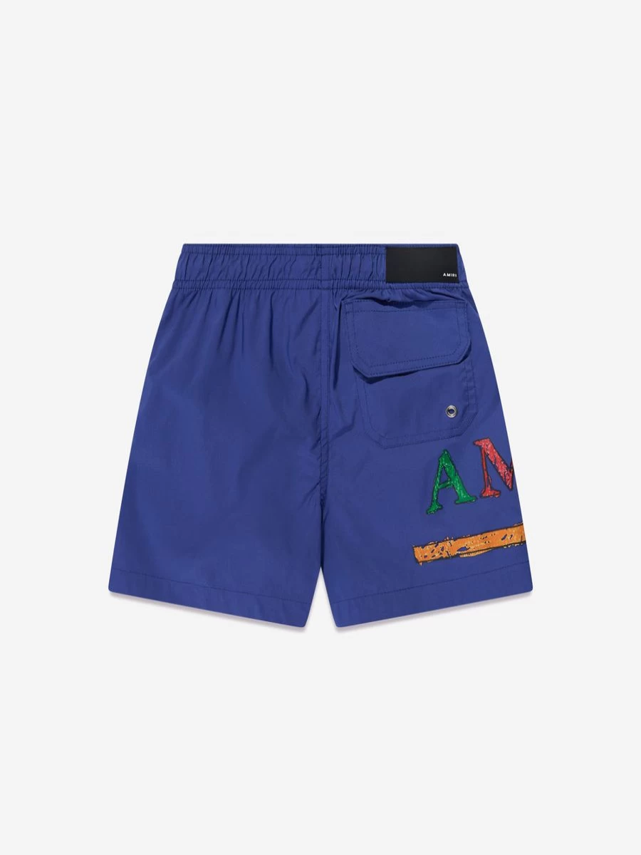 Amiri Boys Blue Rainbow Bar Swim Trunks for Kids