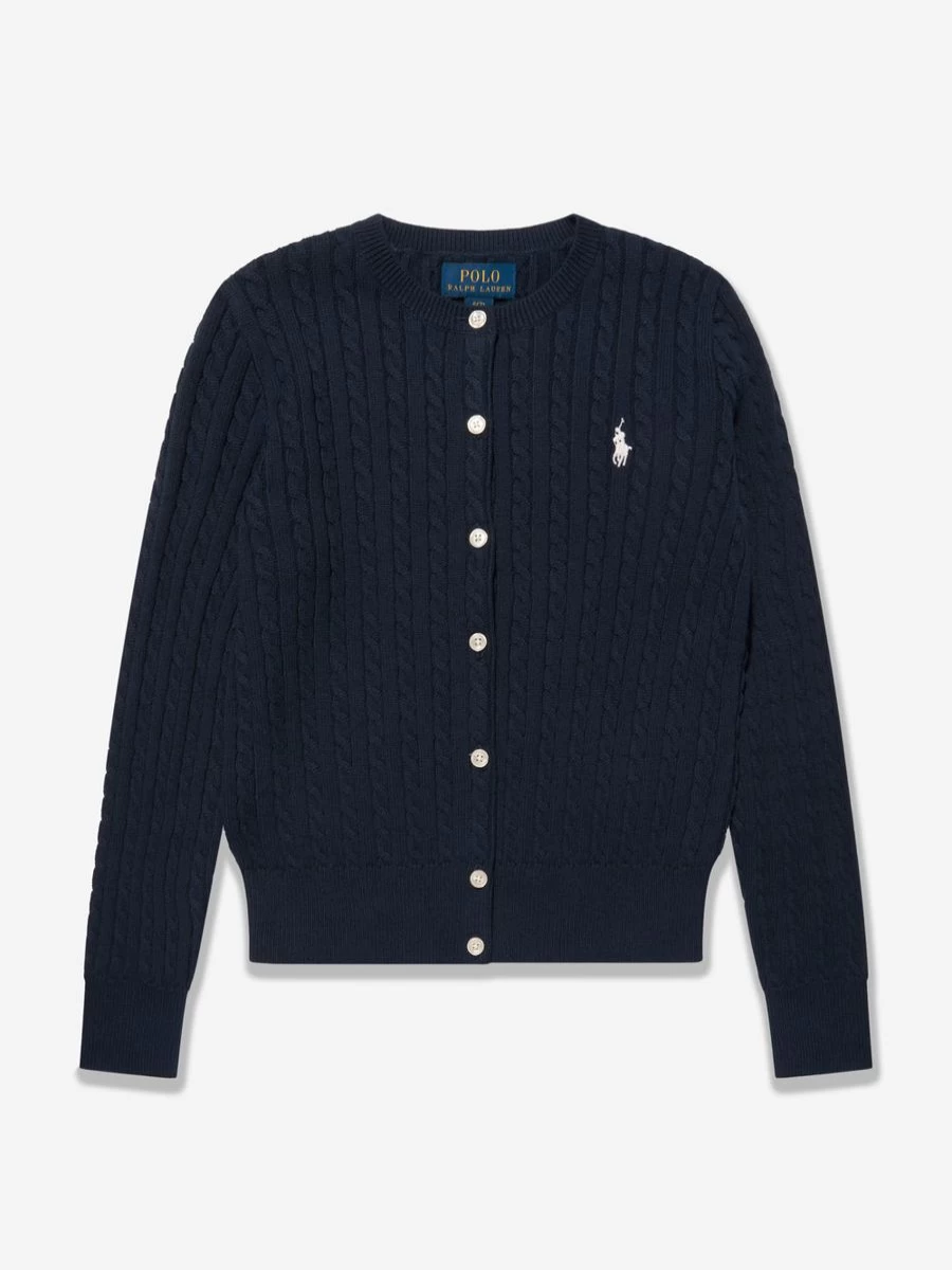 Ralph Lauren Girls Navy Cable Knit Cardigan Sweater for Kids