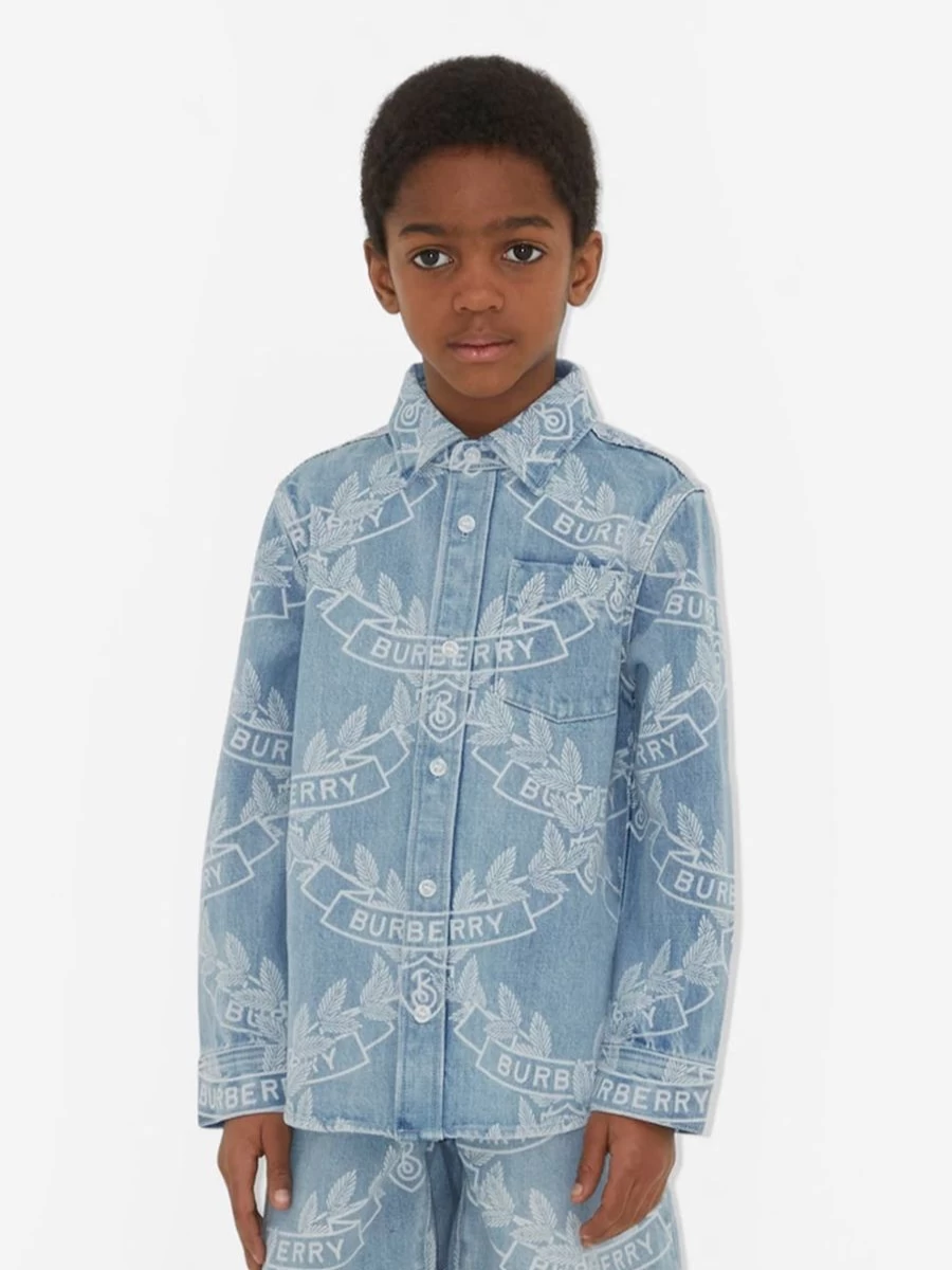 Burberry Kids Teen Blue Owen Crest Button-Down Shirt for Boys