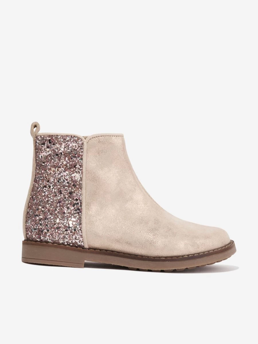 Pom D'Api Girls' Beige Glitter Boots for Travel and Stylish Outfits