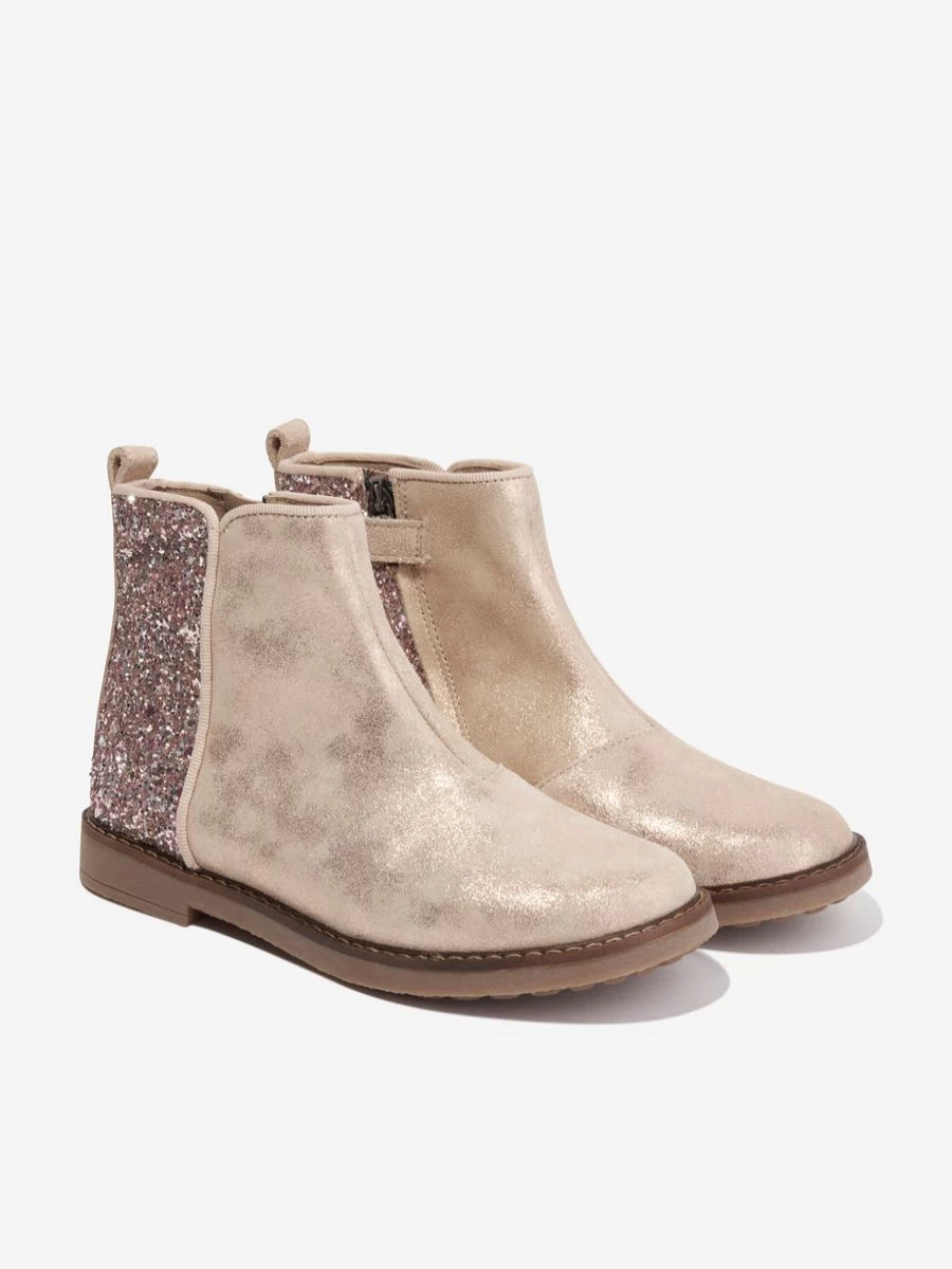 Pom D'Api Girls' Beige Glitter Boots for Travel and Stylish Outfits