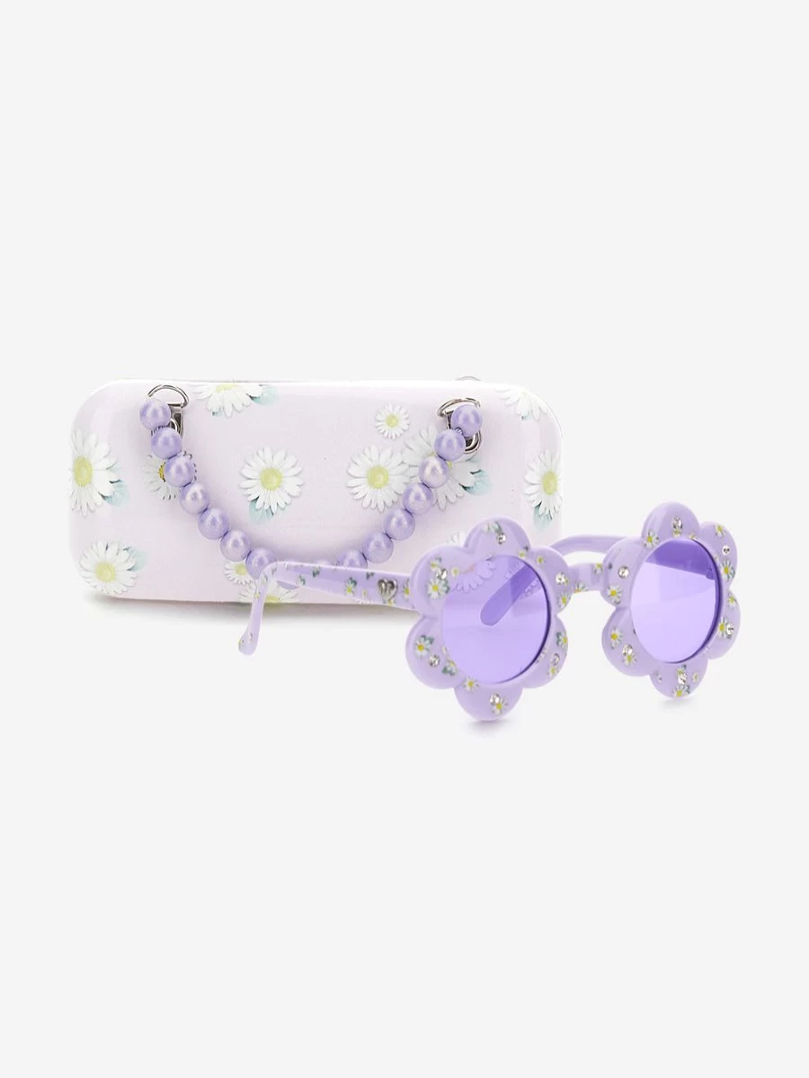 Monnalisa Girls Purple Daisy Sunglasses with Protective Case for Kids UV Protection