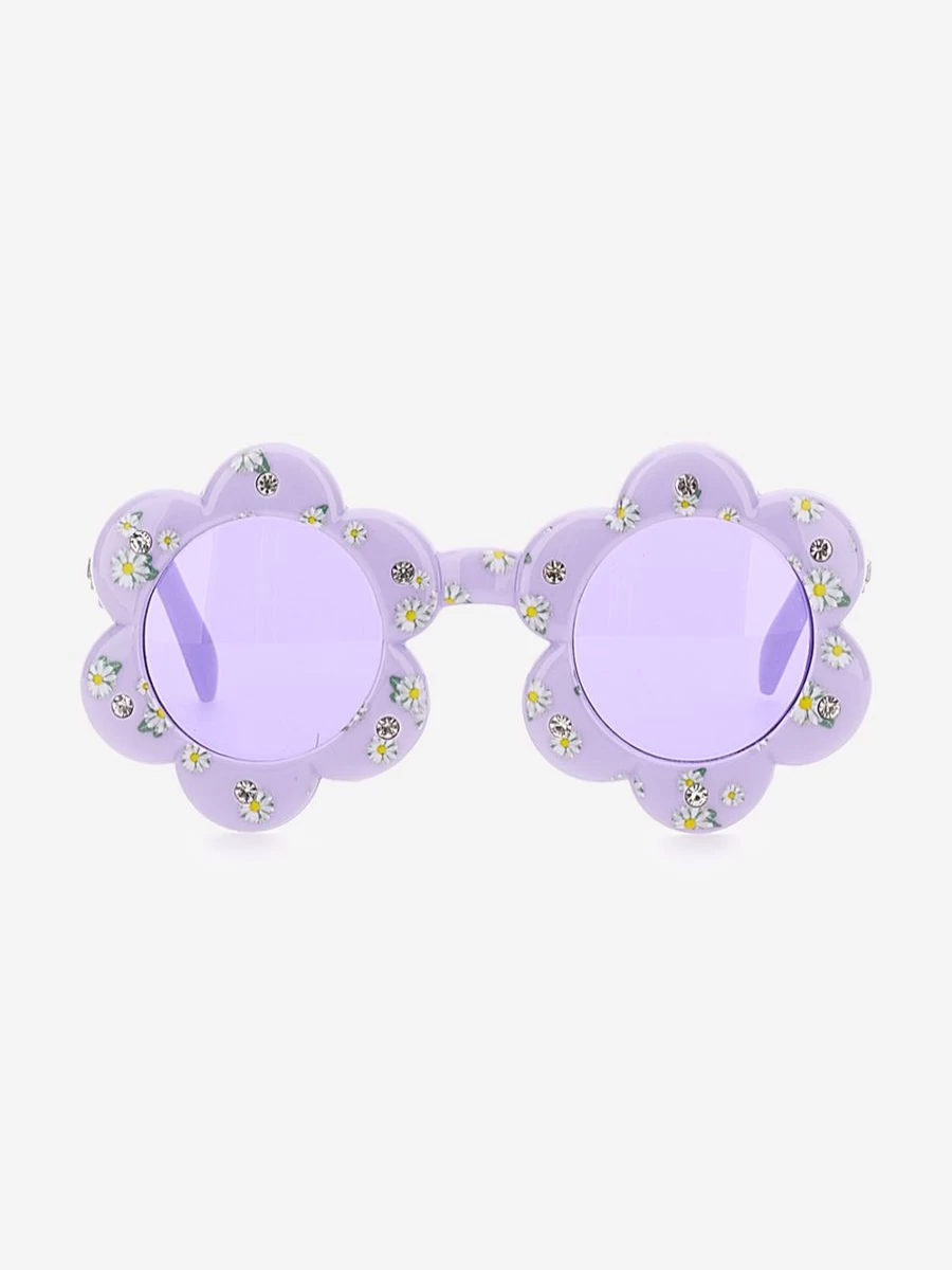 Monnalisa Girls Purple Daisy Sunglasses with Protective Case for Kids UV Protection
