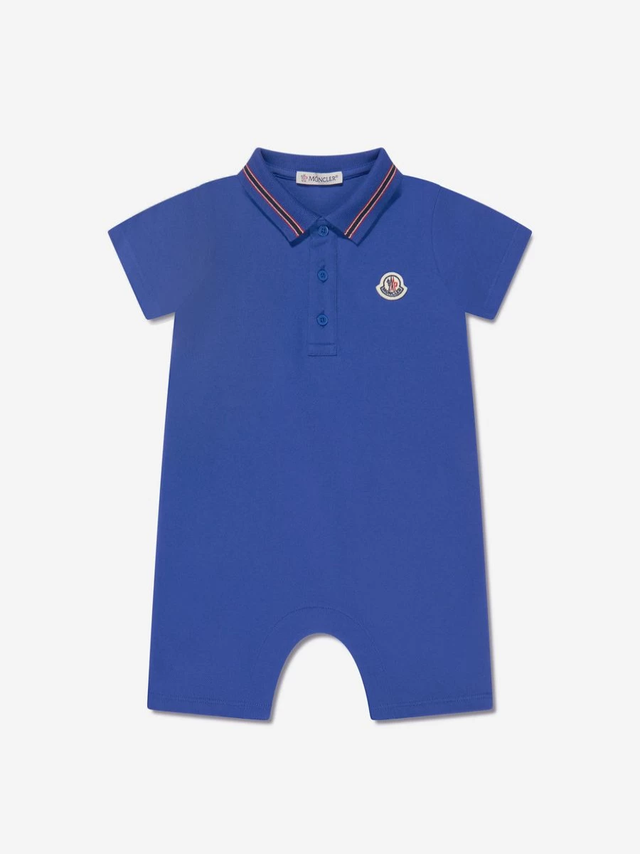 Moncler Enfant Baby Boys Blue Polo Romper - Premium Cotton Summer Outfit
