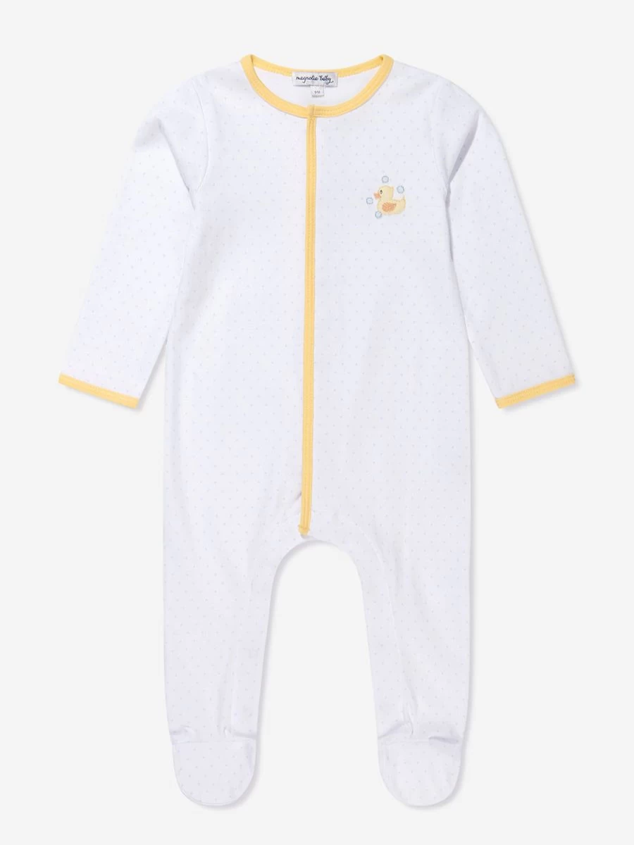Magnolia Baby White Rubber Ducky Embroidered Babygrow for Newborns