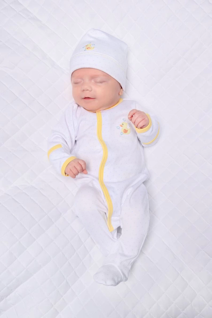 Magnolia Baby White Rubber Ducky Embroidered Babygrow for Newborns