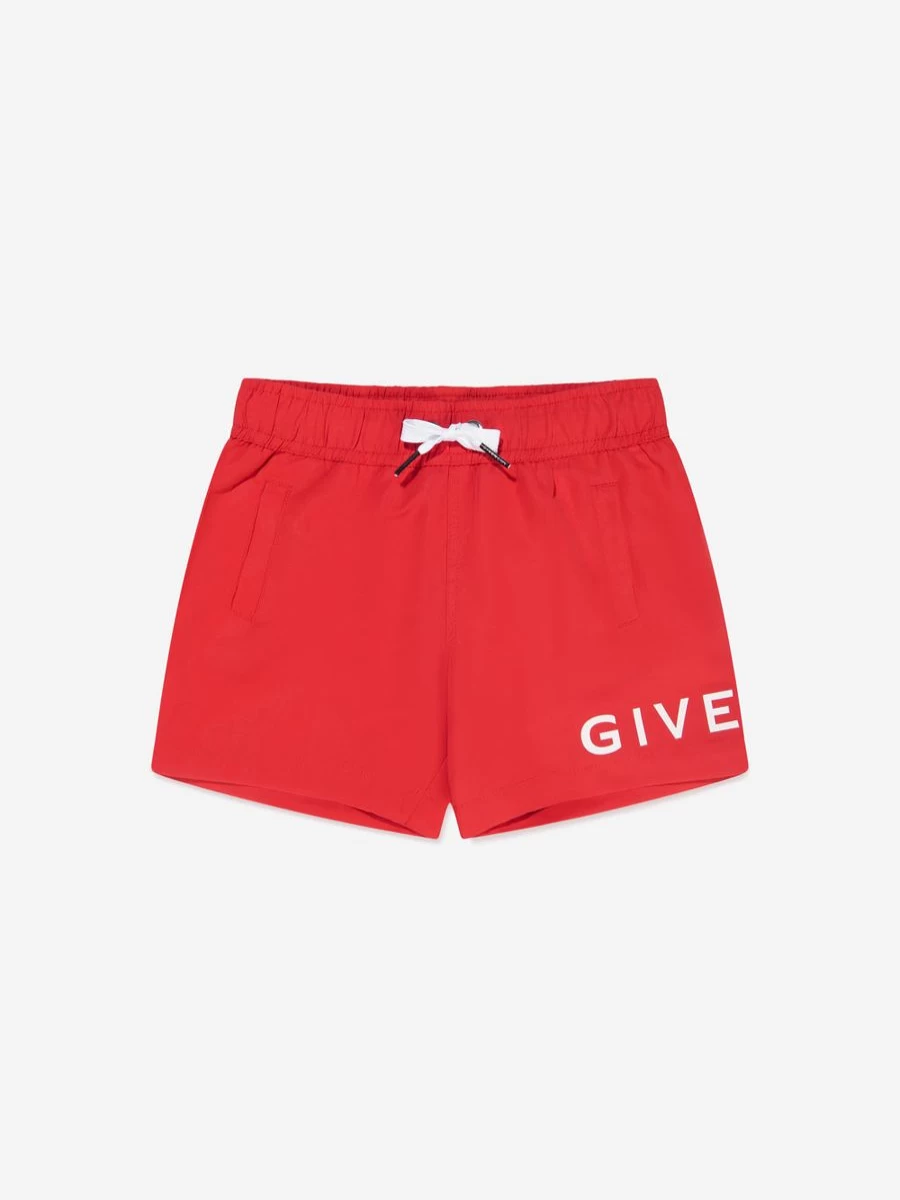 Givenchy Boys Red Logo Print Swim Shorts for Kids