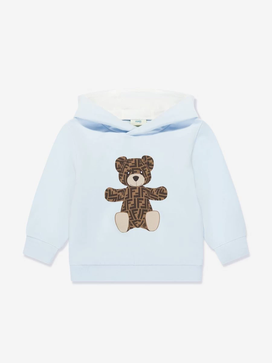 Fendi Kids Baby Boys Blue Bear Hoodie - Soft Cotton Bear-Themed Pullover for Infants