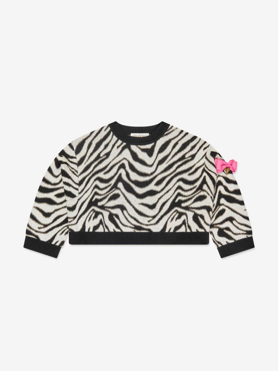Angels Face Girls Roberta Cropped Zebra Print Jumper - White