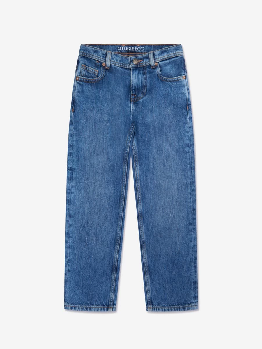Guess Boys' Relaxed Fit Blue Wide Leg Denim Jeans for Comfort & Style