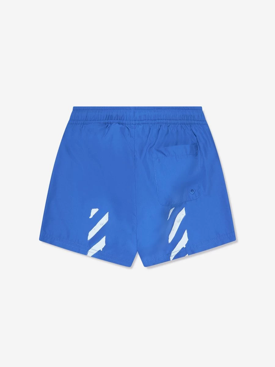 Off-White Boys' Blue Paint Graphic Swim Shorts for Summer Beachwear