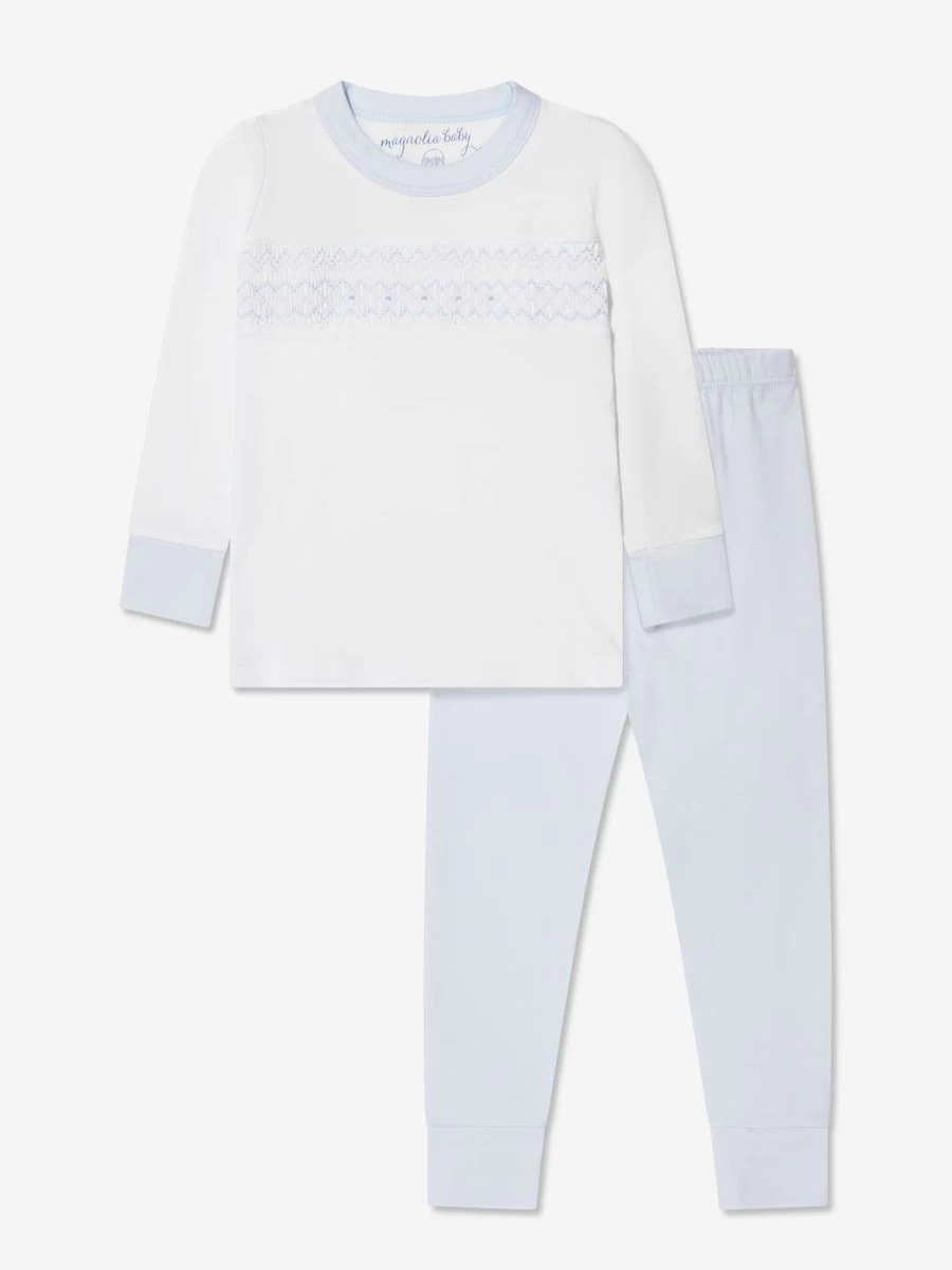 Magnolia Baby Boys Blue Smocked Long Sleeve Pajama Set - Comfortable Sleepwear for Toddlers