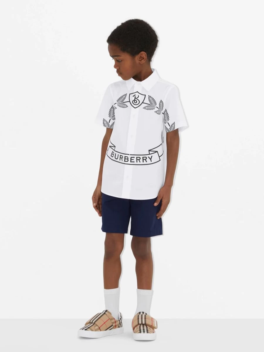 Burberry Kids Teen Owen Crest White Shirt for Boys