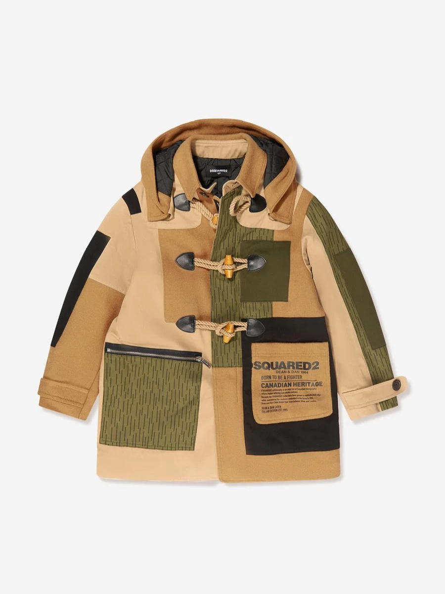 Dsquared2 Kids Boys Hooded Duffle Coat with Patch Design | Winter Outerwear for Boys