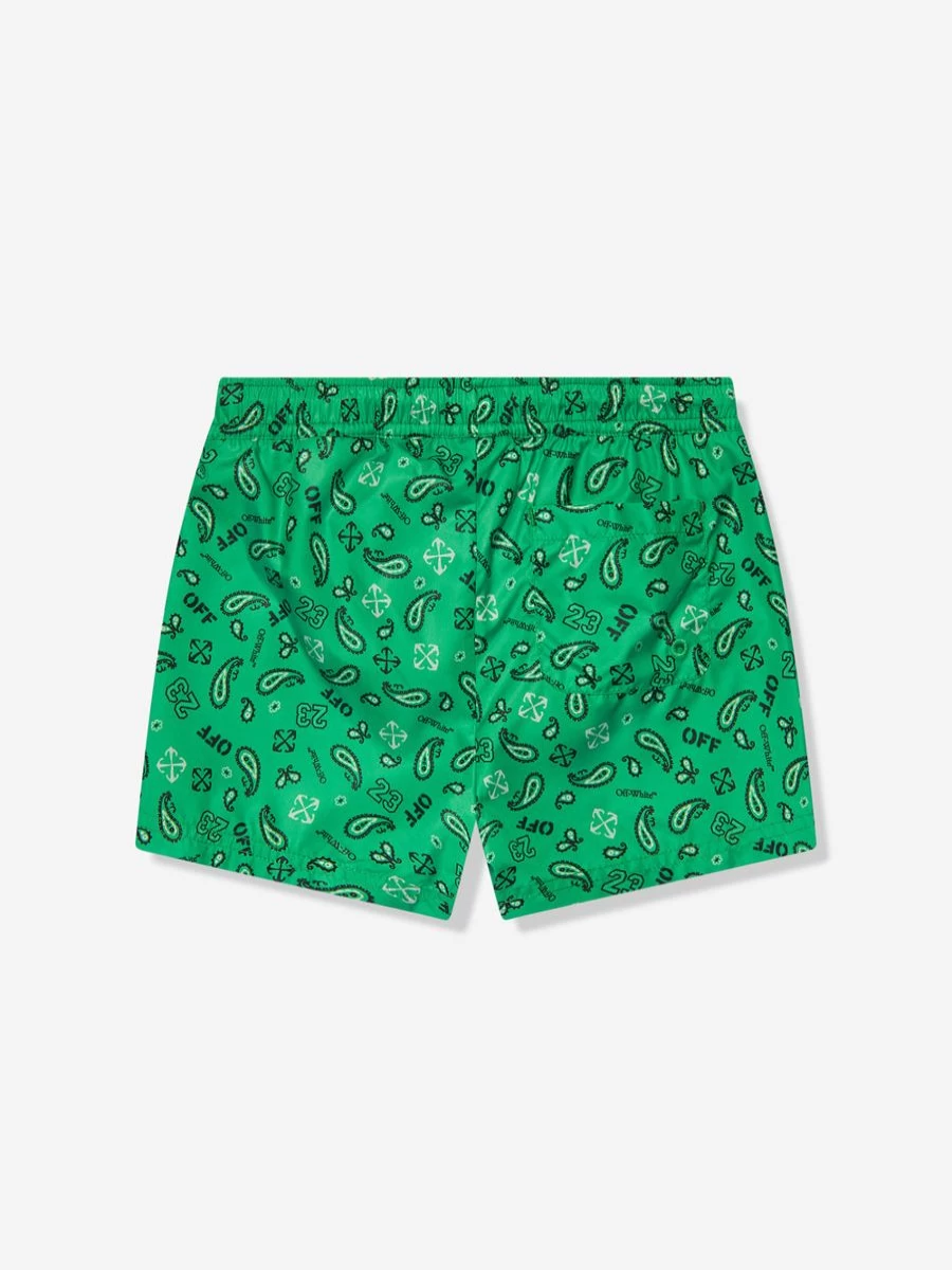 Off-White Boys Green Bandana Print Quick-Dry Swim Shorts for Beach & Pool