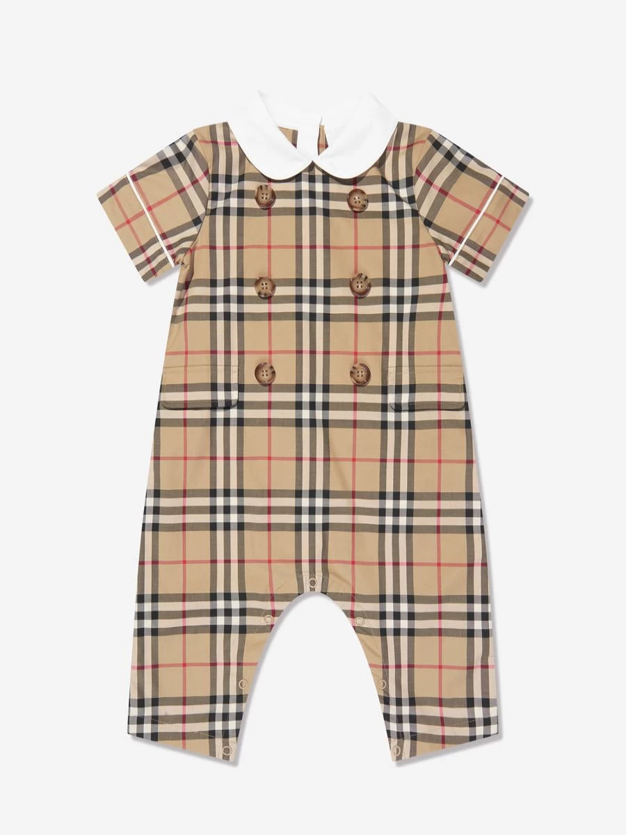 Burberry Kids Boys Baby Octavian Checkered Beige Romper - Classic Archive Style