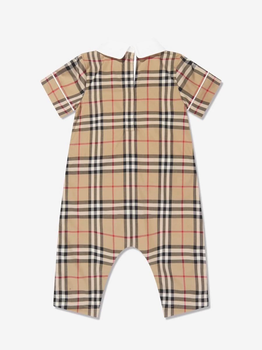 Burberry Kids Boys Baby Octavian Checkered Beige Romper - Classic Archive Style