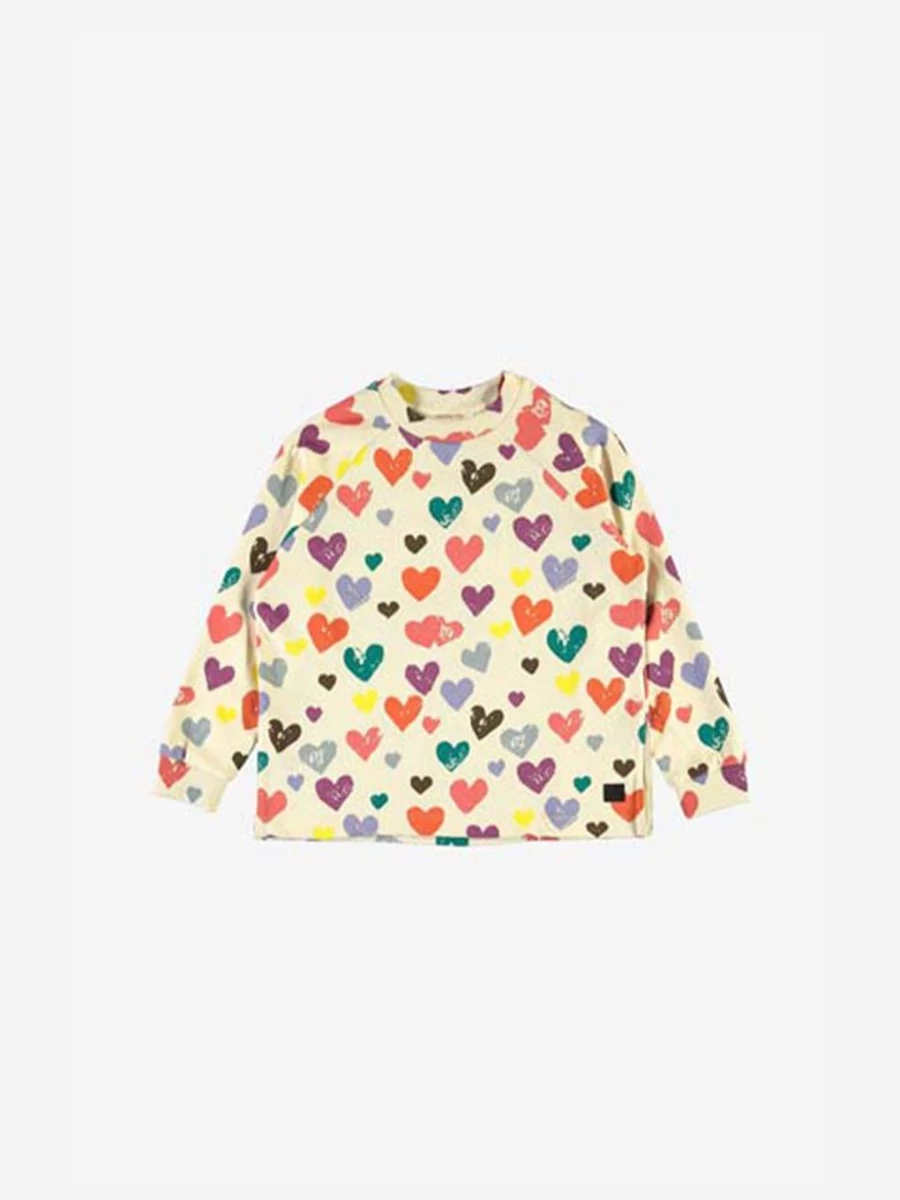 Molo Girls' Cotton Mary Jane Heart Print Sweater - Cute Heart Design Knit Top for Girls