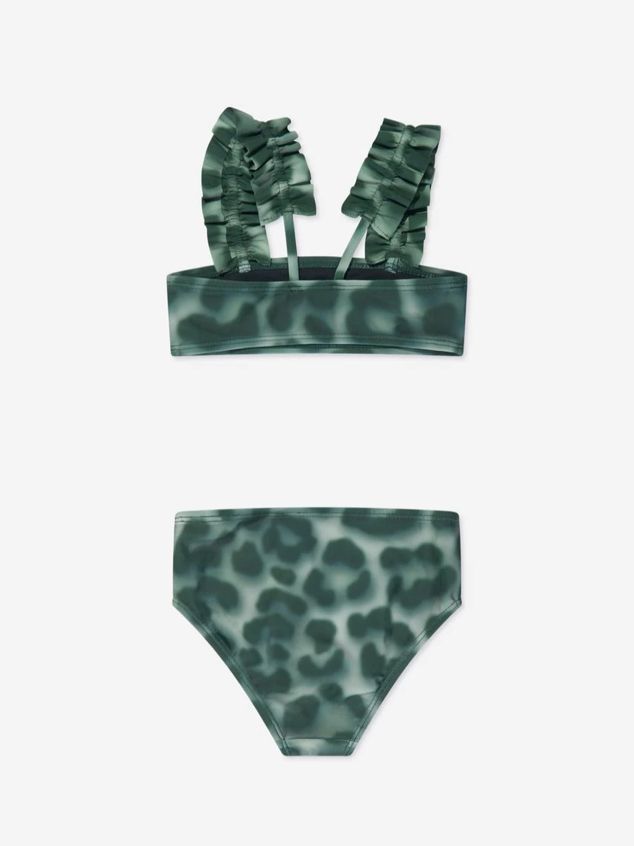 Molo Teen Girls Green Leopard Print Ruffle Bikini Swimwear
