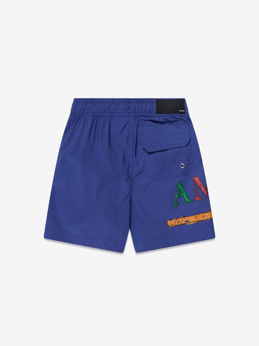 Amiri Teen Boys Blue Rainbow Bar Swim Trunks for Summer Beachwear