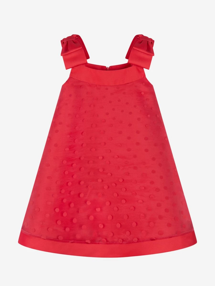 "Teen Girls Red Polka Dot Organza Dress with Bow Detail | Mama Luma"