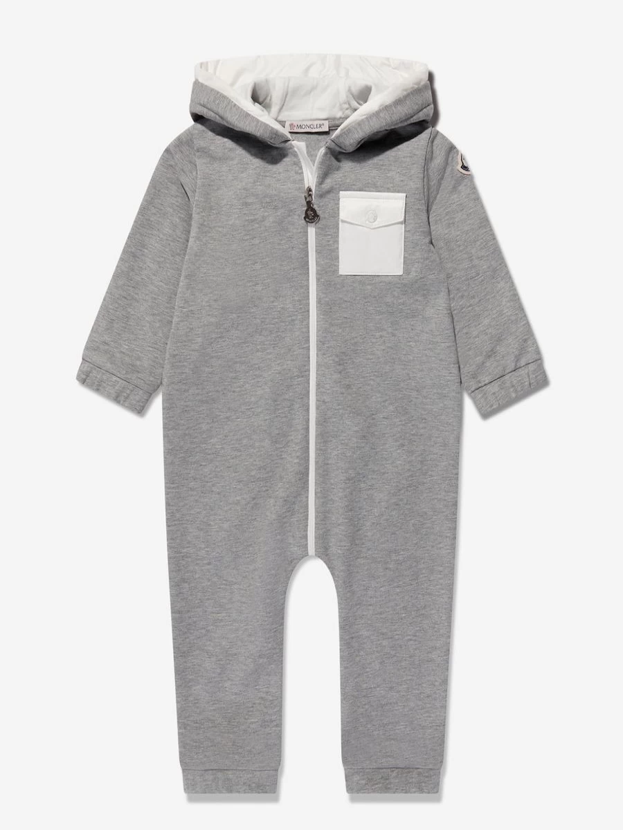 Moncler Enfant Baby Grey Hooded Romper - Soft & Cozy Infant Jumpsuit