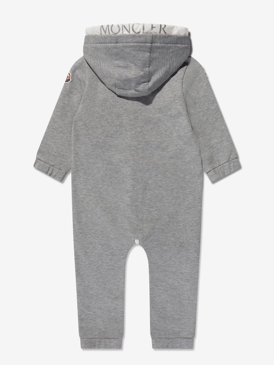 Moncler Enfant Baby Grey Hooded Romper - Soft & Cozy Infant Jumpsuit