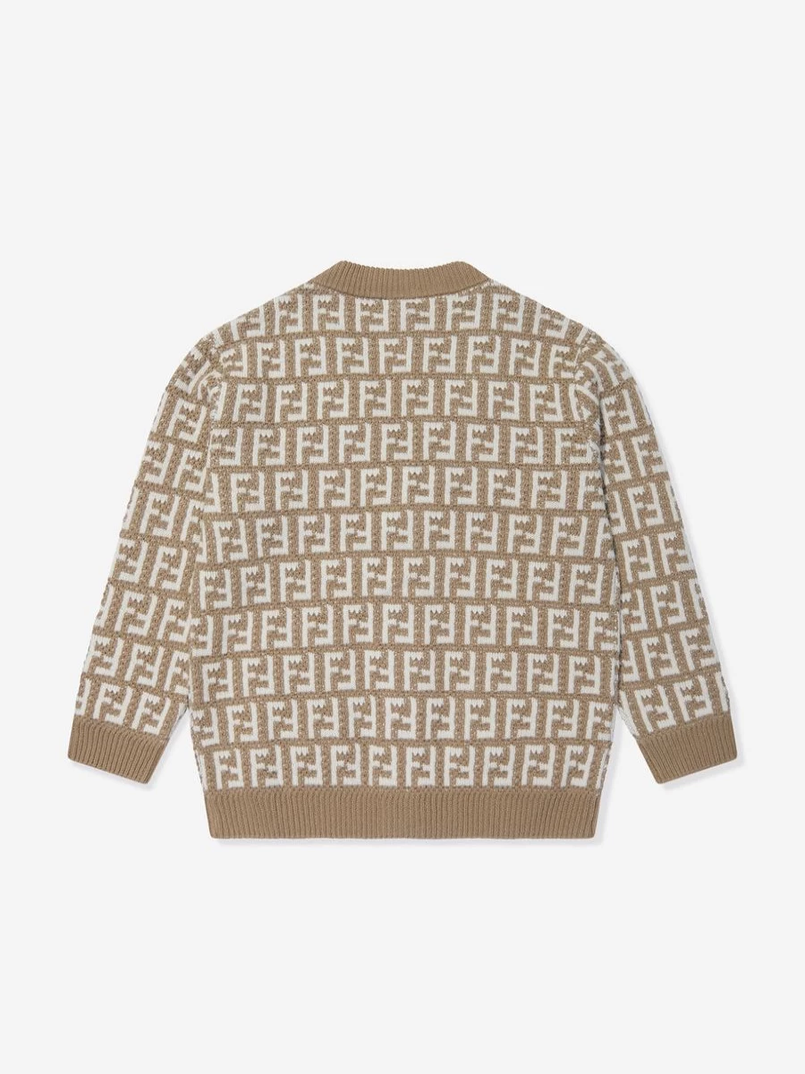 Fendi Kids Girls Beige Knitted Cardigan with FF Logo