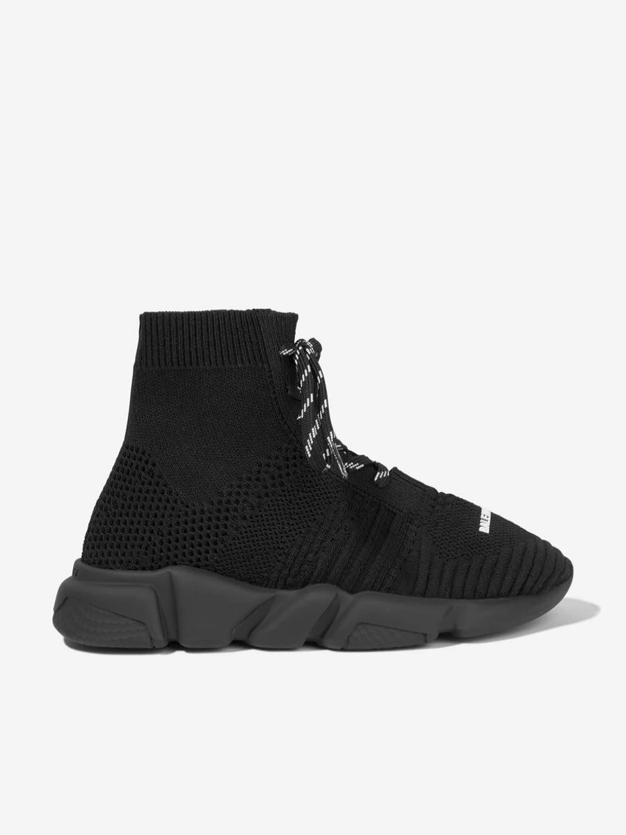 Balenciaga Kids Girls Black Lace Up Speed Trainers for Running and Sports