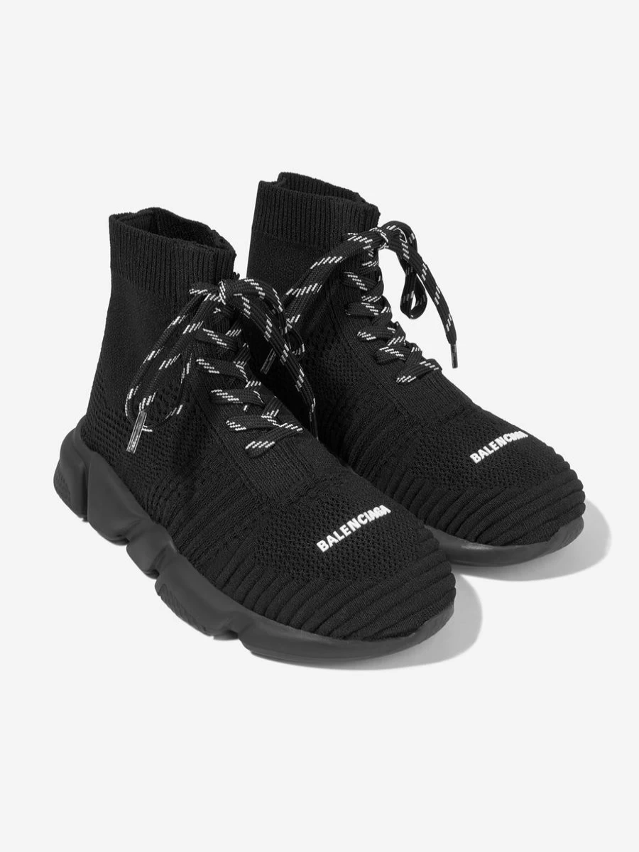 Balenciaga Kids Girls Black Lace Up Speed Trainers for Running and Sports