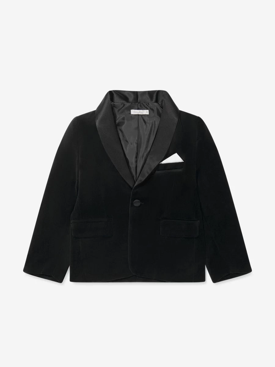 Patachou Boys Black Velvet Blazer for Formal Wear and Special Occasions