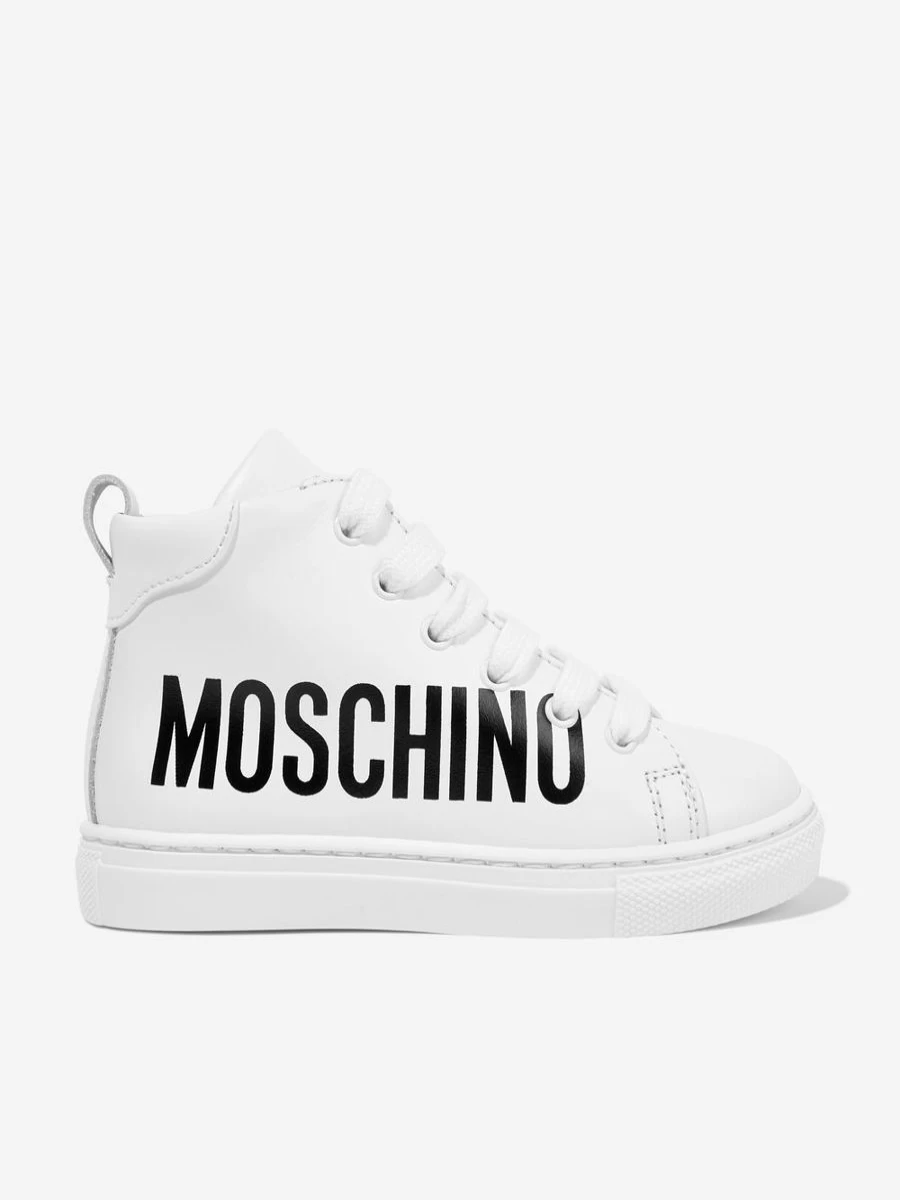 Moschino Kids Girls White Leather High Top Sneakers Fashion Trainers