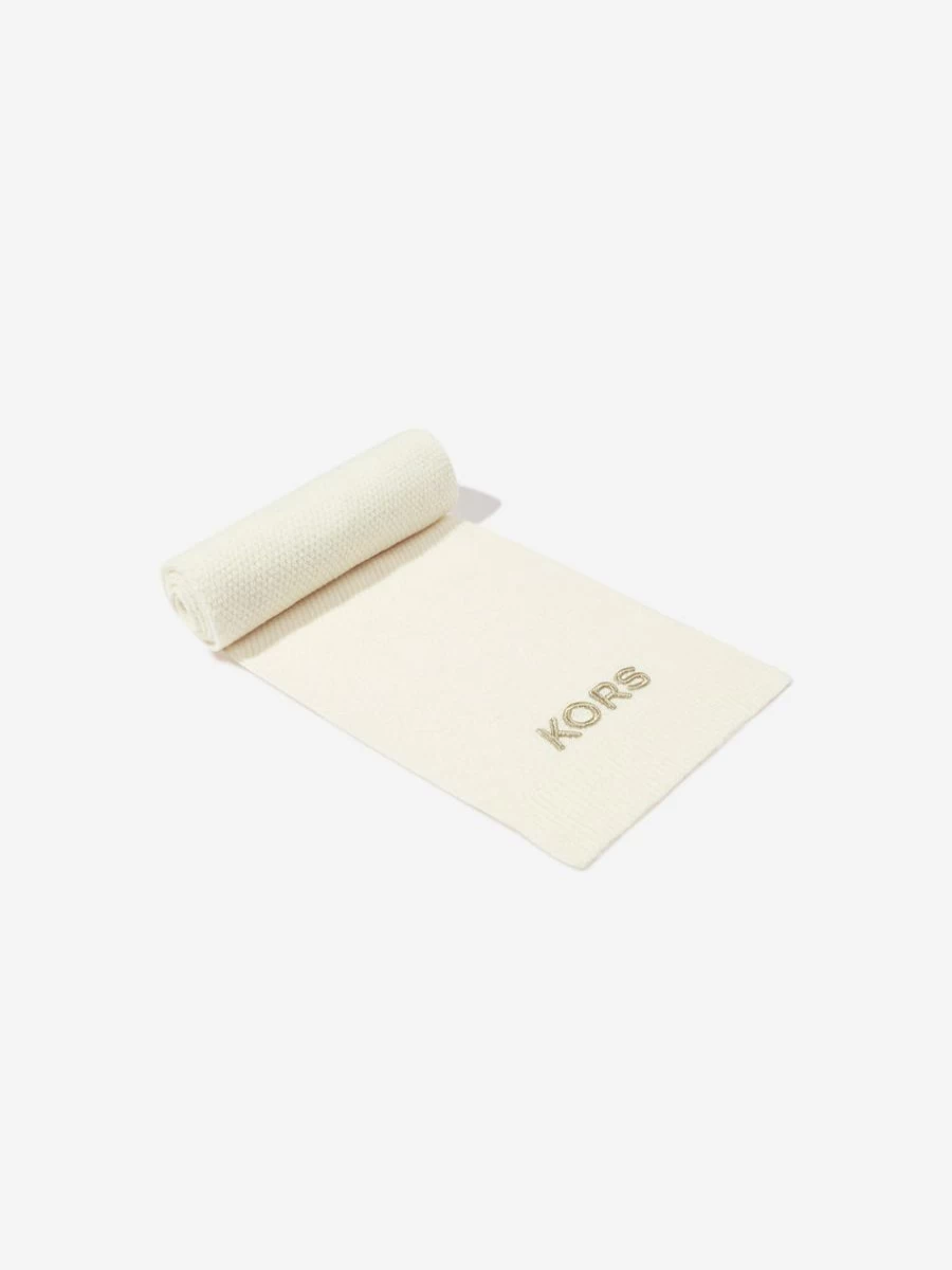 Michael Kors Girls Cream Embroidered Scarf - Floral Design Fashion Accessory
