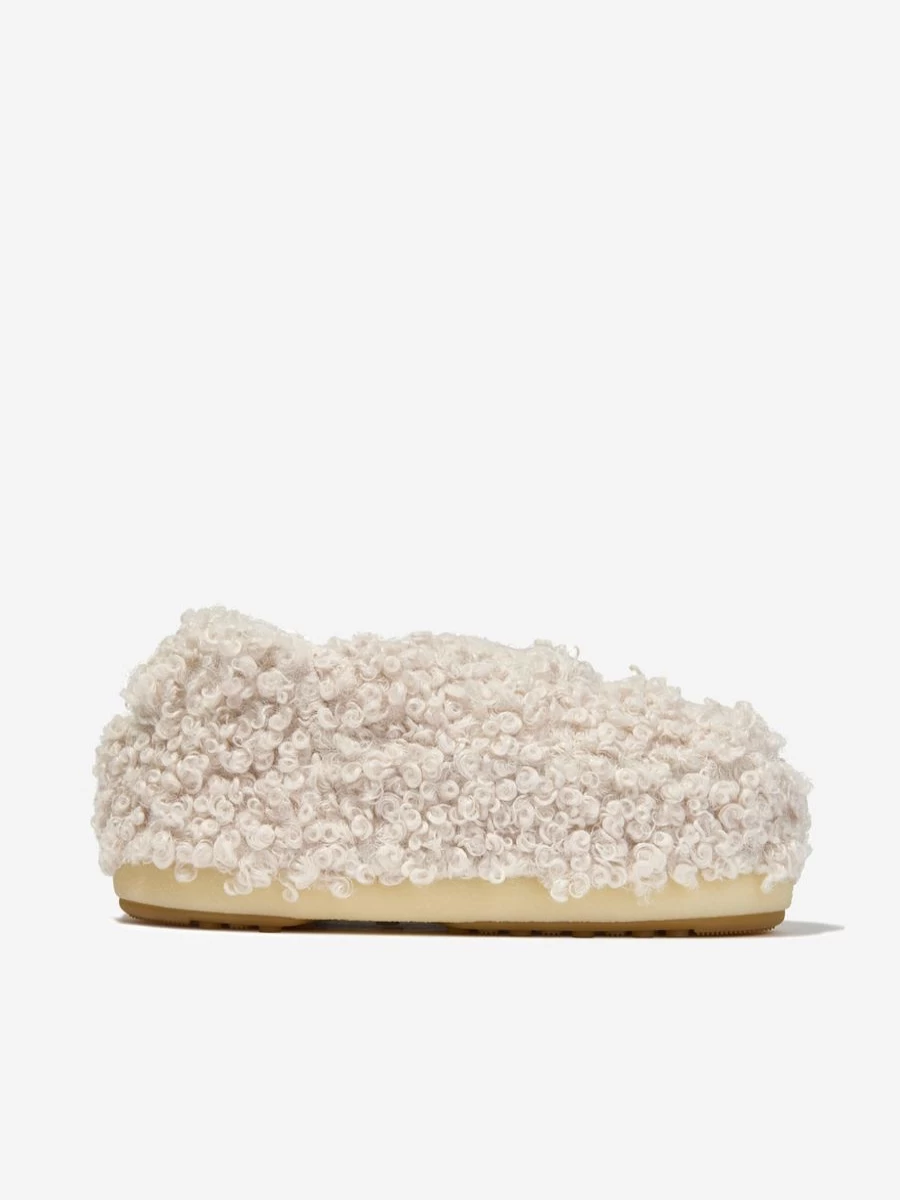 Moon Boot Girls' Ivory Faux Fur Curly Sandals for Kids