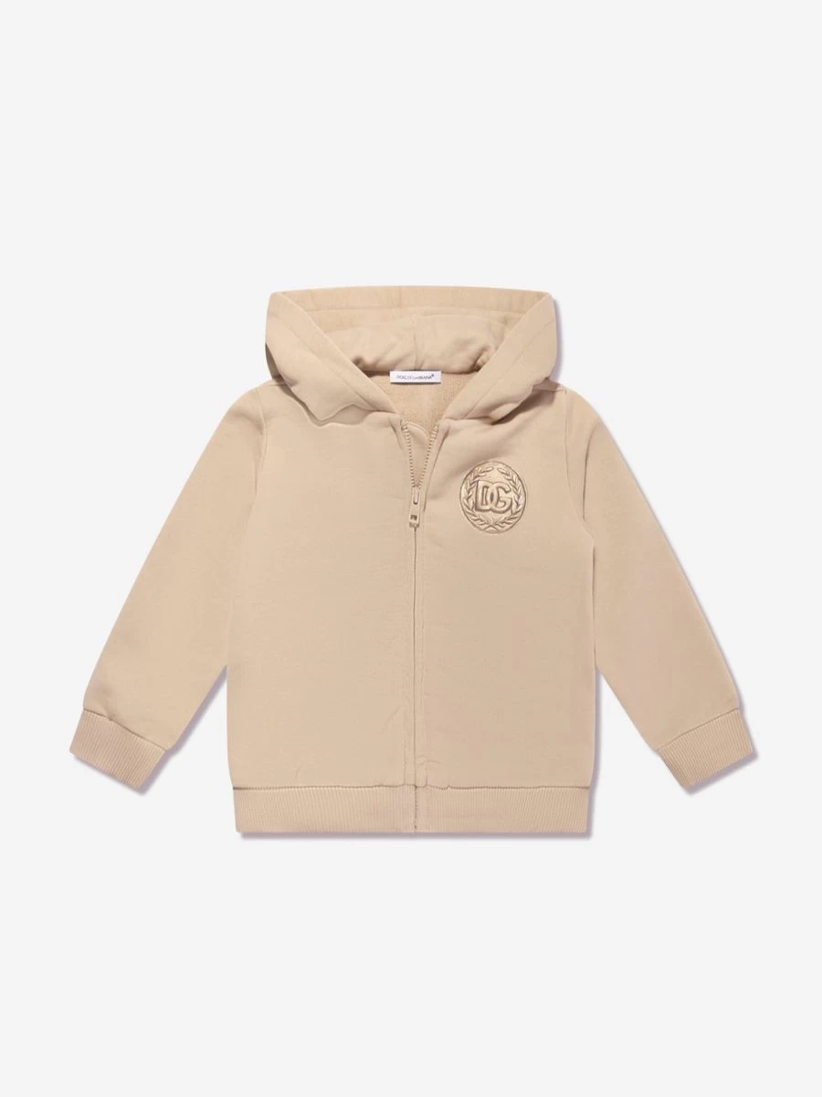 Dolce & Gabbana Kids Baby Boys Beige Logo Embroidered Zip-Up Hoodie Jacket