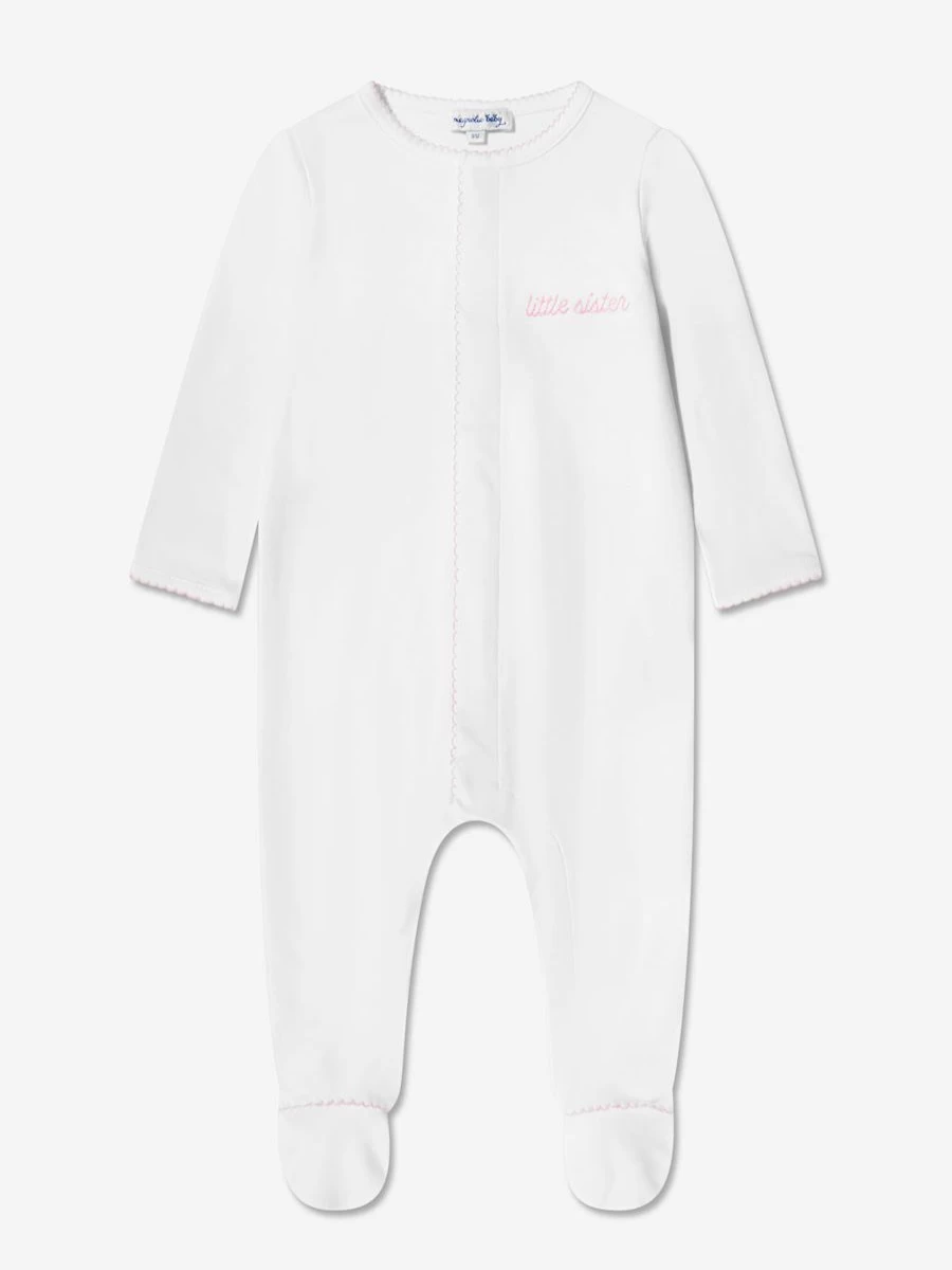 Magnolia Baby White Little Sister Babygrow for Girls - Soft & Comfortable Newborn Romper