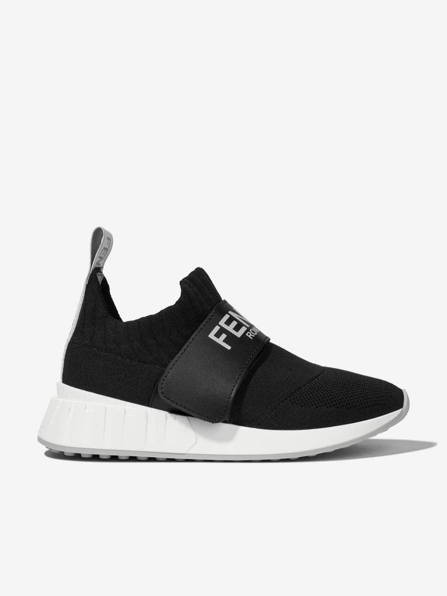 Fendi Kids Girls Black Logo Slip-On Sneakers