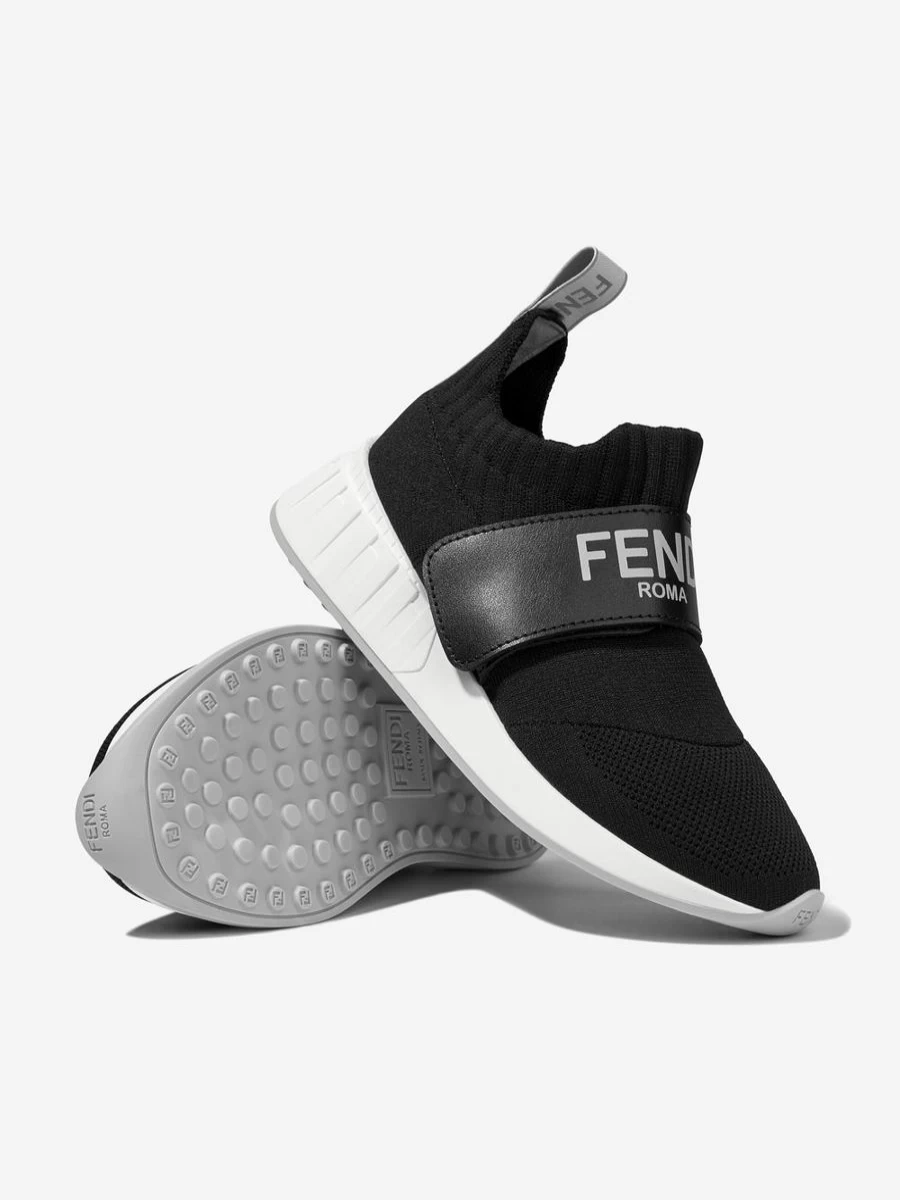 Fendi Kids Girls Black Logo Slip-On Sneakers