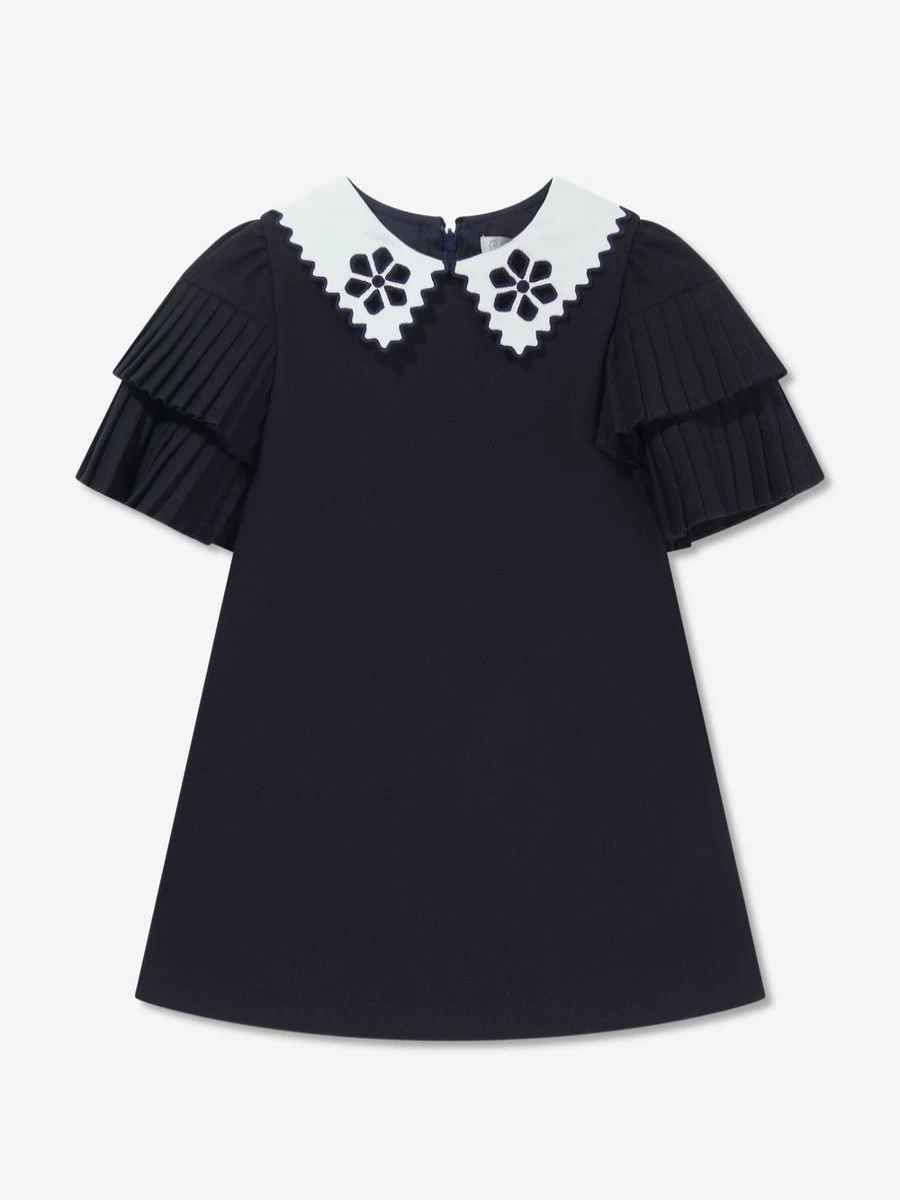 Patachou Navy Pleated Sleeve Dress for Girls - Elegant & Stylish