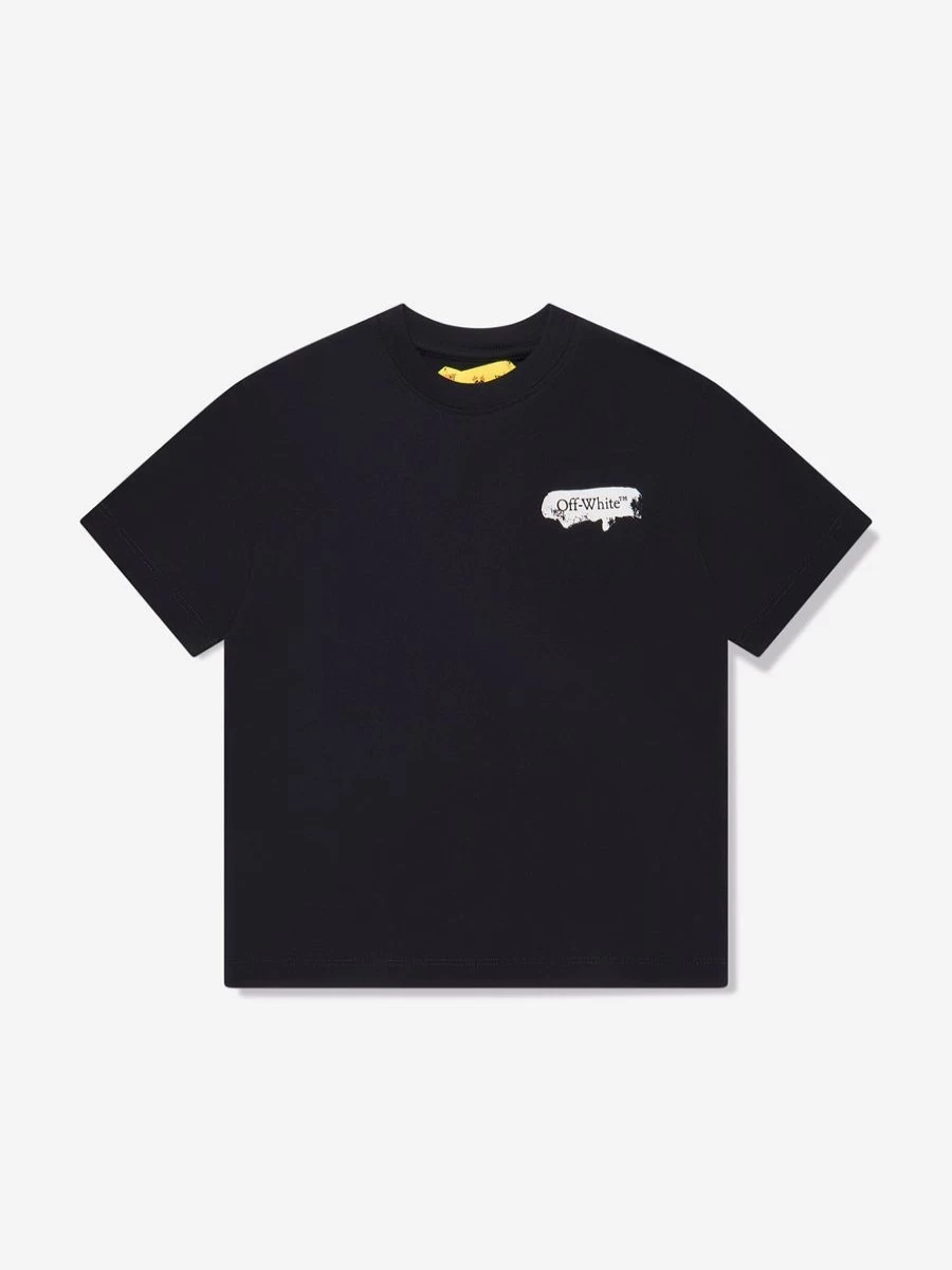 Off-White Boys Black Paint Graphic T-Shirt | Streetwear Tee for Kids