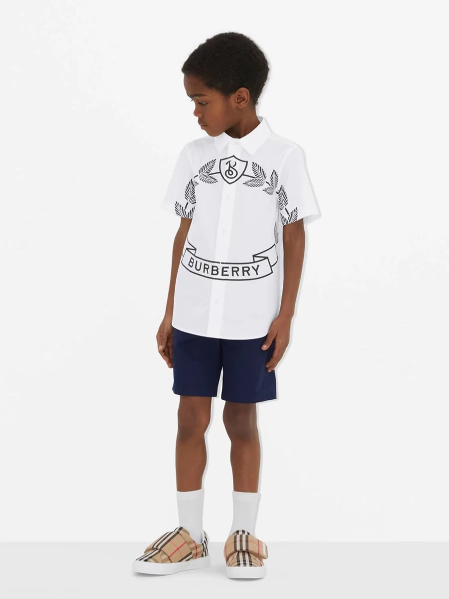 Burberry Kids Boys White Owen Crest Shirt | Classic Casual Style