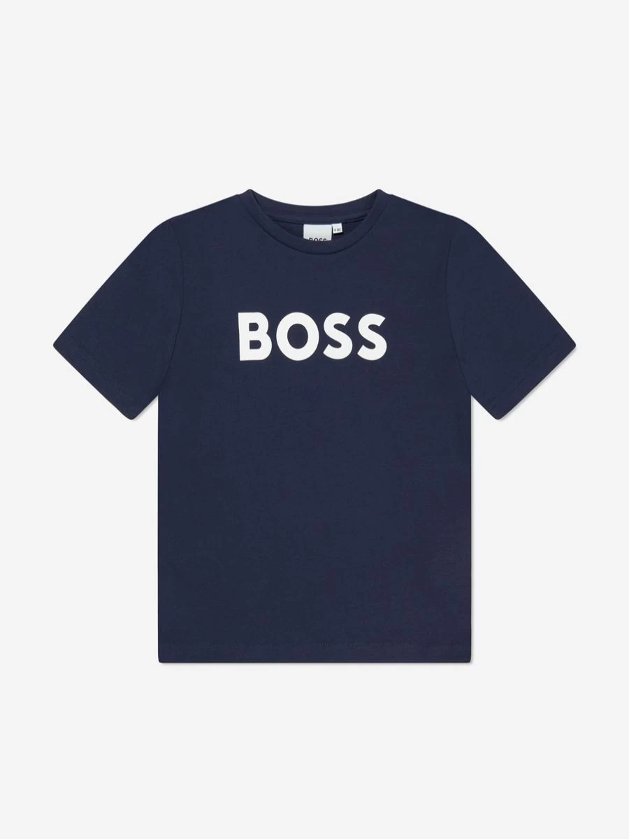 BOSS Teen Boys Navy Logo T-Shirt - Casual Short Sleeve Cotton Top