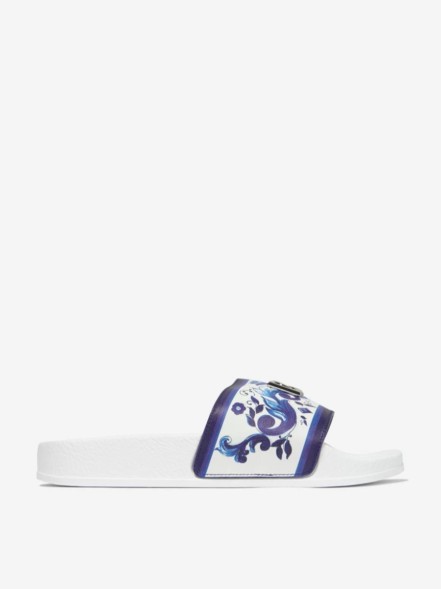 Dolce & Gabbana Kids Teen Girls Majolica Floral Print Slide Sandals