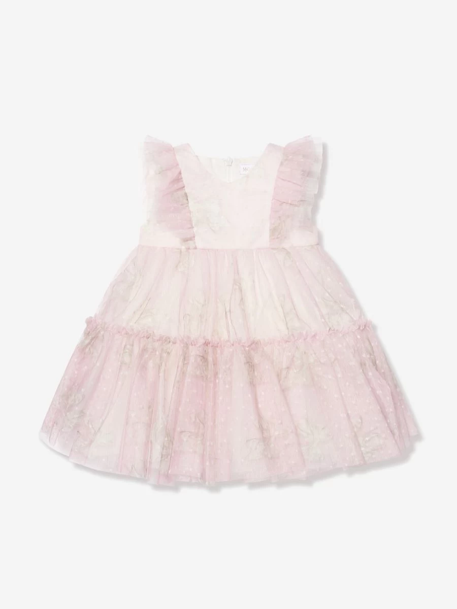 Monnalisa Baby Girls Pink Sleeveless Tulle Dress for Special Occasions