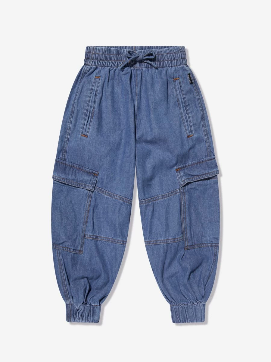 Molo Girls' Blue Washed Chambray Trousers for Comfort and Style