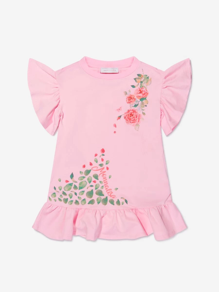 Monnalisa Girls Floral Cotton Dress with Rose Print - Elegant & Comfortable