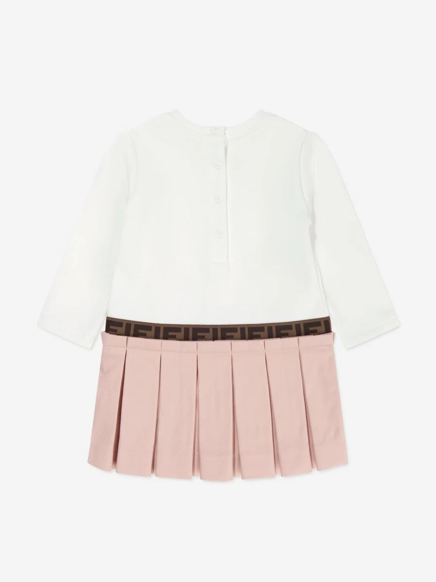 Fendi Kids Baby Girls White Long Sleeve Bear Print Dress - Childsplay Clothing
