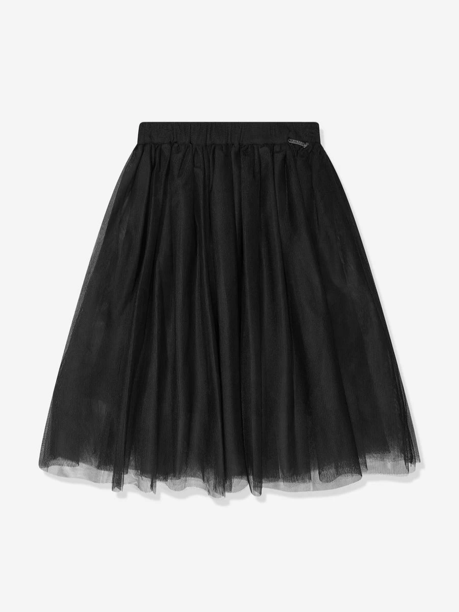 Guess Girls Black Mesh Midi Skirt - Stylish & Trendy Floral Lace Trim